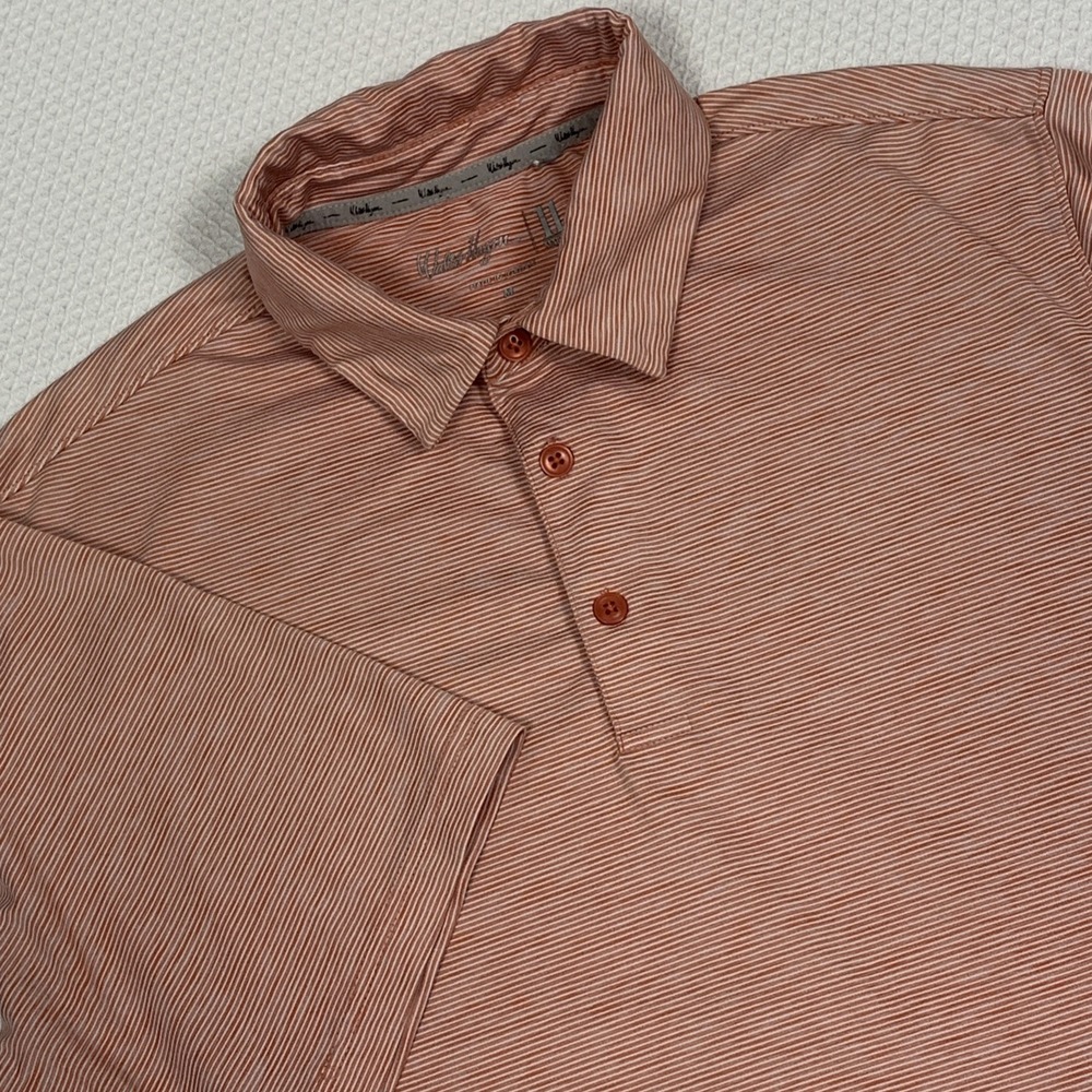 Walter Hagen 11 Majors Polo Shirt Mens Medium Tangerine Red White Stripe Golf